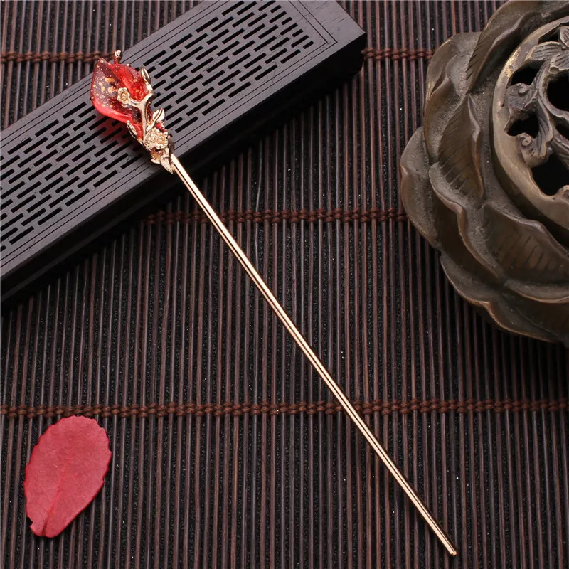 Vintage Chinese Style Hanfu Stick Women Metal Glaze Hair Fork Hair Chopsticks Hairpin Woman Jewelry Hair Clip Accessories