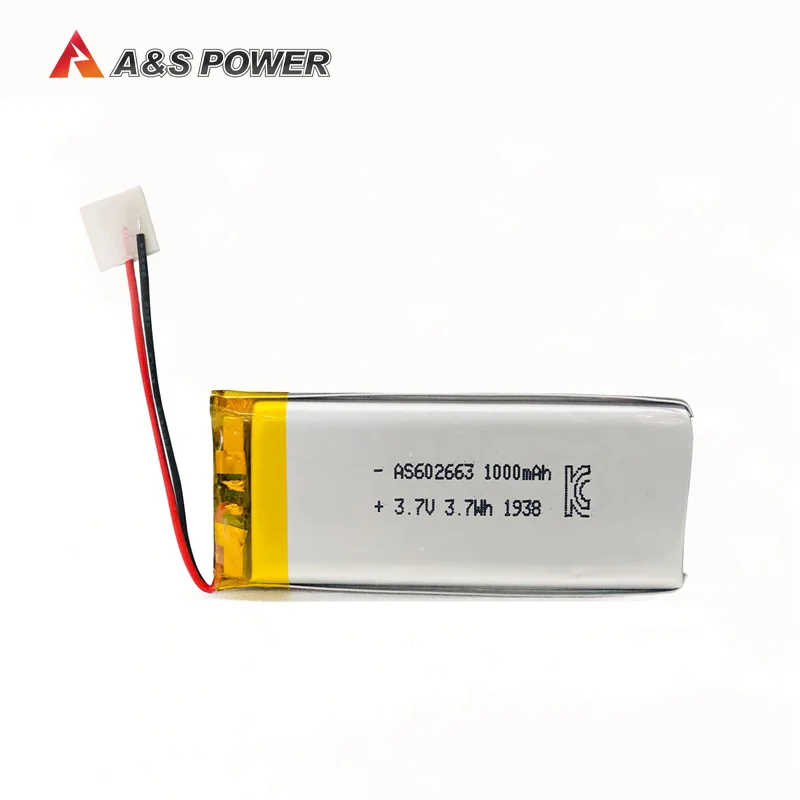 hot-sale 602663 3.7v 1000mah rechargeable lithium polymer lipo battery with UL1642,IEC62133,CE,KC,UN38.3 certificates