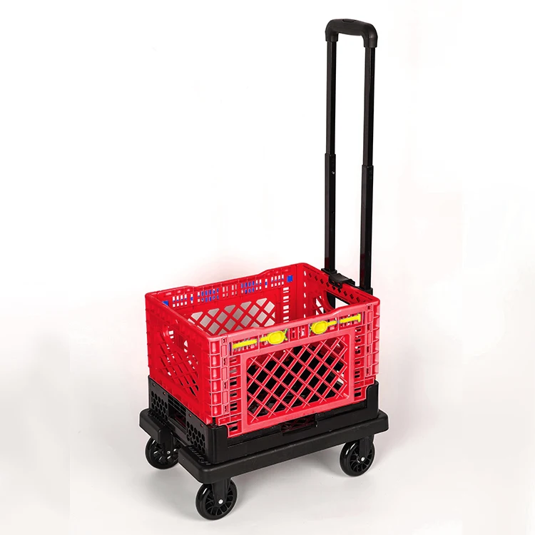 Tianyu Universal Wheels Foldable Trolley Basket Folding Cart Trolley Bag Shopping Detachable Plastic Custom Supermarket 4 1PCS