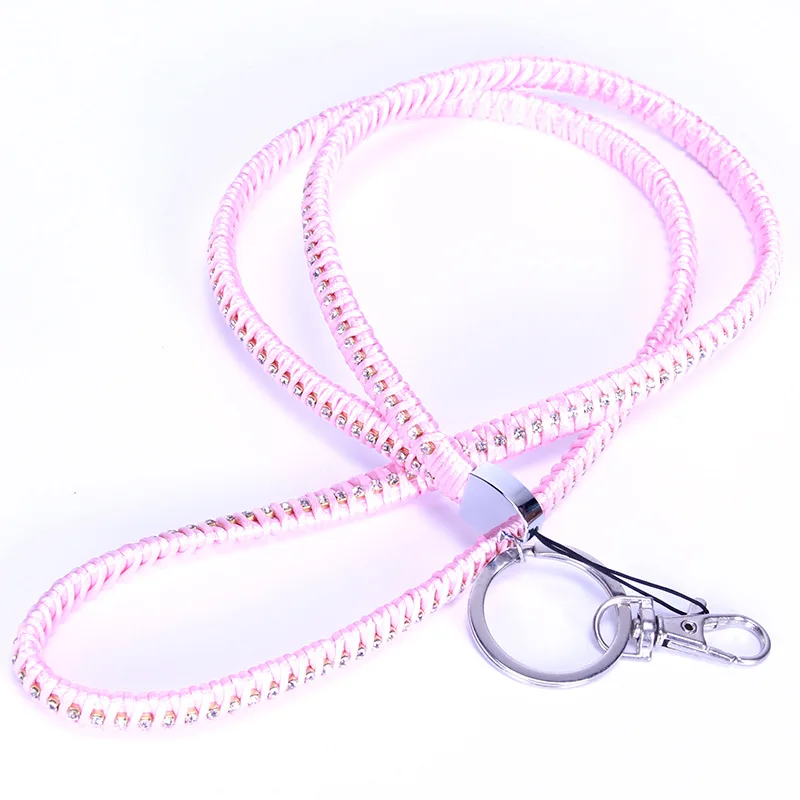 Wholesale Crystal flash diamond mobile phone hanging rope rhinestone woven lanyard In Stock