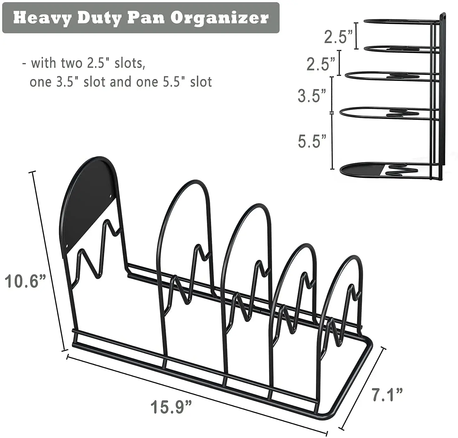Pot Rack Organizer 2 Pack 5 Tier Heavy Duty Pan Holder Cast Iron Skillets Storage Rack
