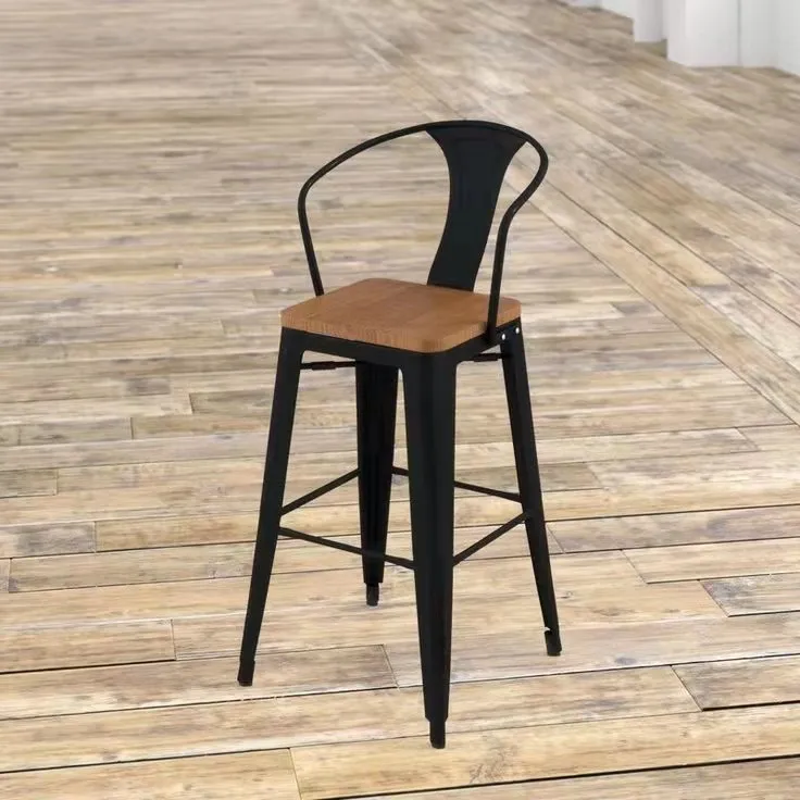 Hot Selling Cheap Price Stackable Steel Iron Frame Wooden Seat Modern Vintage Antique Industrial Dining Restaurant Metal Chair