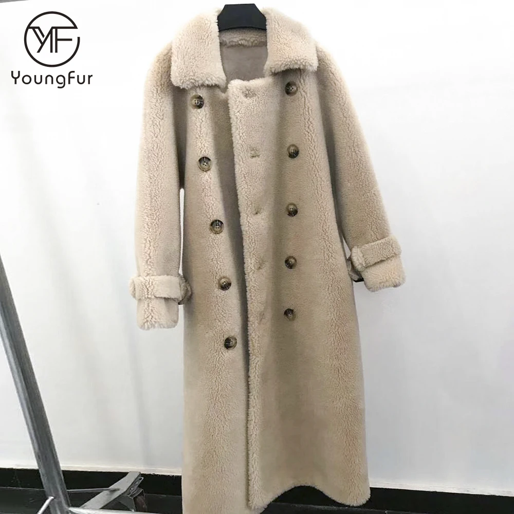 2019 Fashion Beige Navy Hot Pink Sheepskin Coat Shearling Lamb Fur Jacket Winter Women Girls