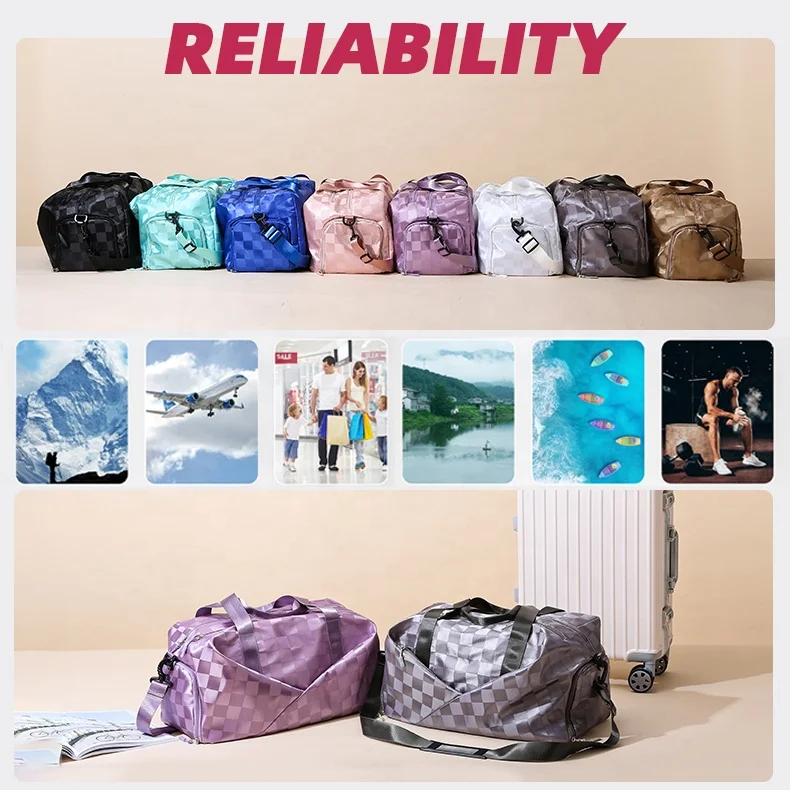 Checkerboard Waterproof Dry Wet Pocket Large Capacity Borse Da Viaggio Da Donna Travel Duffel Sport Bag with Shoe Compartment