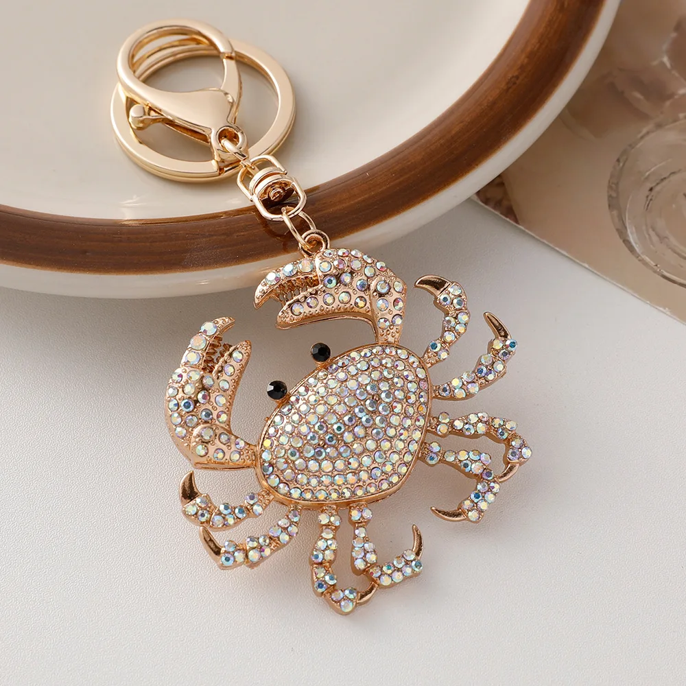 Personality Blue Crab Keychain Fashionable Colorful Pave Rhinestone Crab Souvenirs Craft Gift for Couple