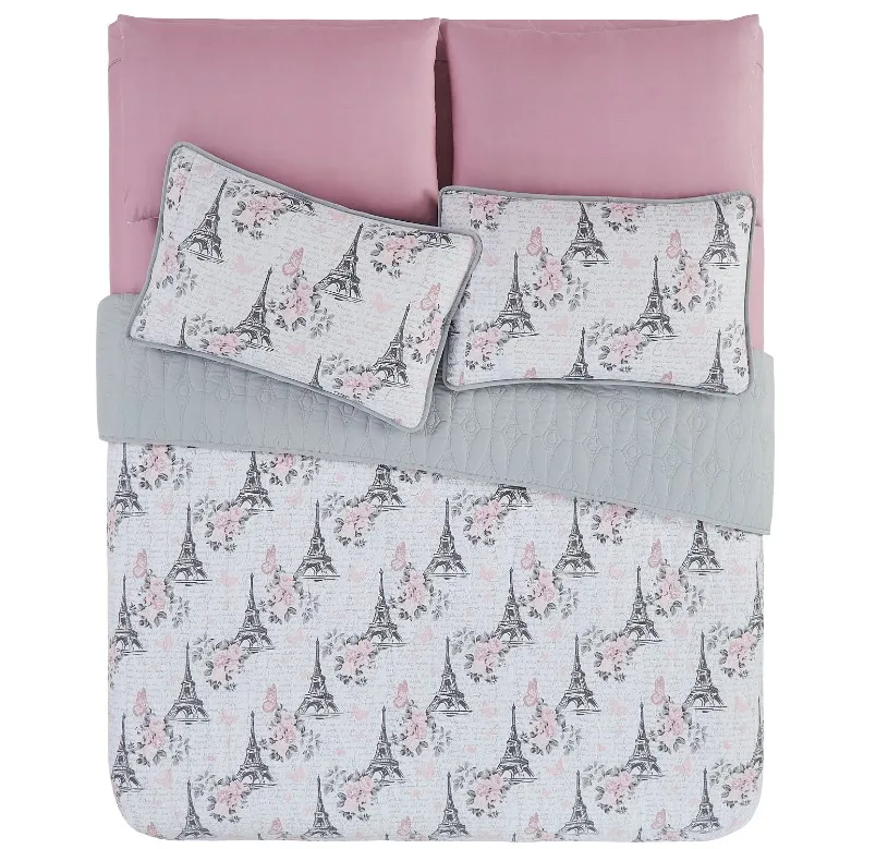 ABRIELLE 7 PCS FULL-QUEEN REVERSIBLE QUILT IN A BAG BEDDING SET PINK GREY Ross Stock Ready To Ship