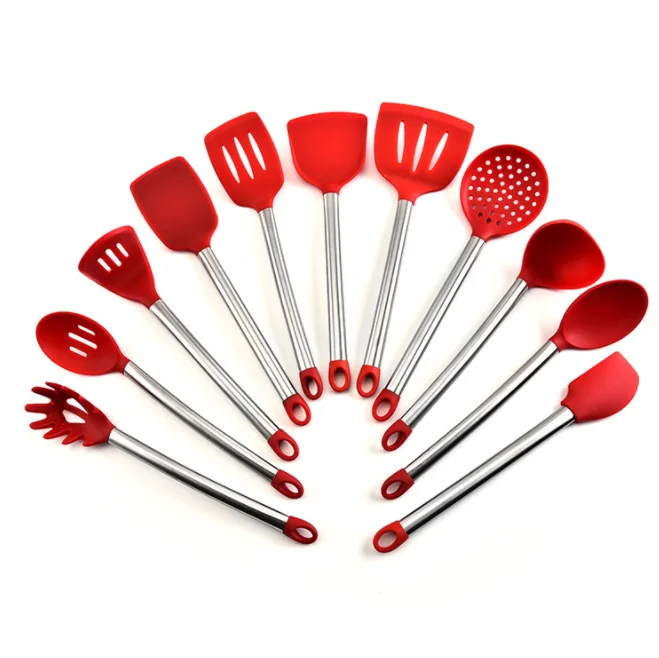 Silicon 430 handle cooking stainless steel silicone wholesale kitchen utensils
