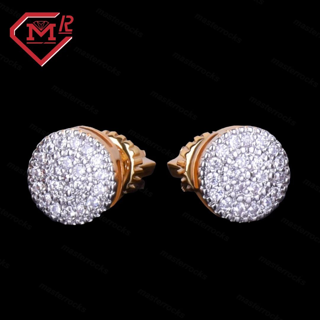 Hot Sale 925 Sterling Silver Round Diamond  Earrings VVS Moissanite Iced Out Hip Hop Earrings For Men