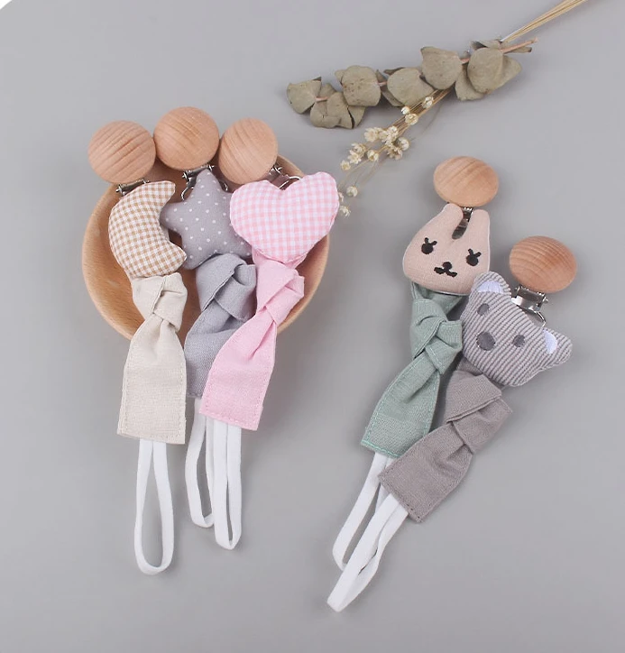 Breathable Soft Cloth Doll Baby Soother Clip Wholesale Cotton Linen Newborn Dummy Nipple Chain Baby Pacifier Holder