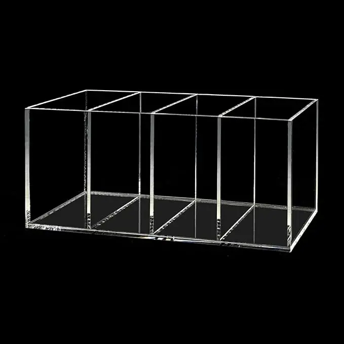 Acrylic Pen Holder 4 or 3 Compartments Clear Pencil Holder Organizer Makeup Brush Holder