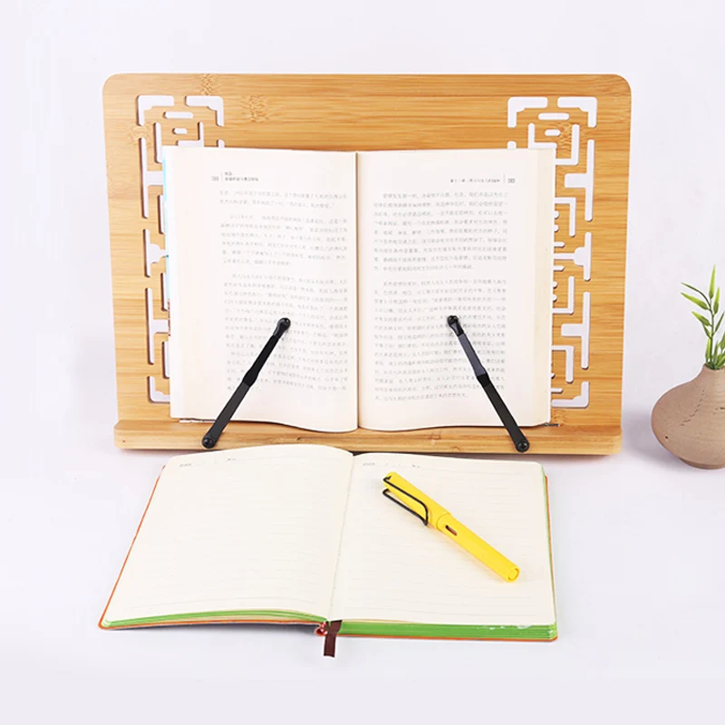 Foldable Adjustable Table Cookbook Rest Bamboo Reading Book Stand