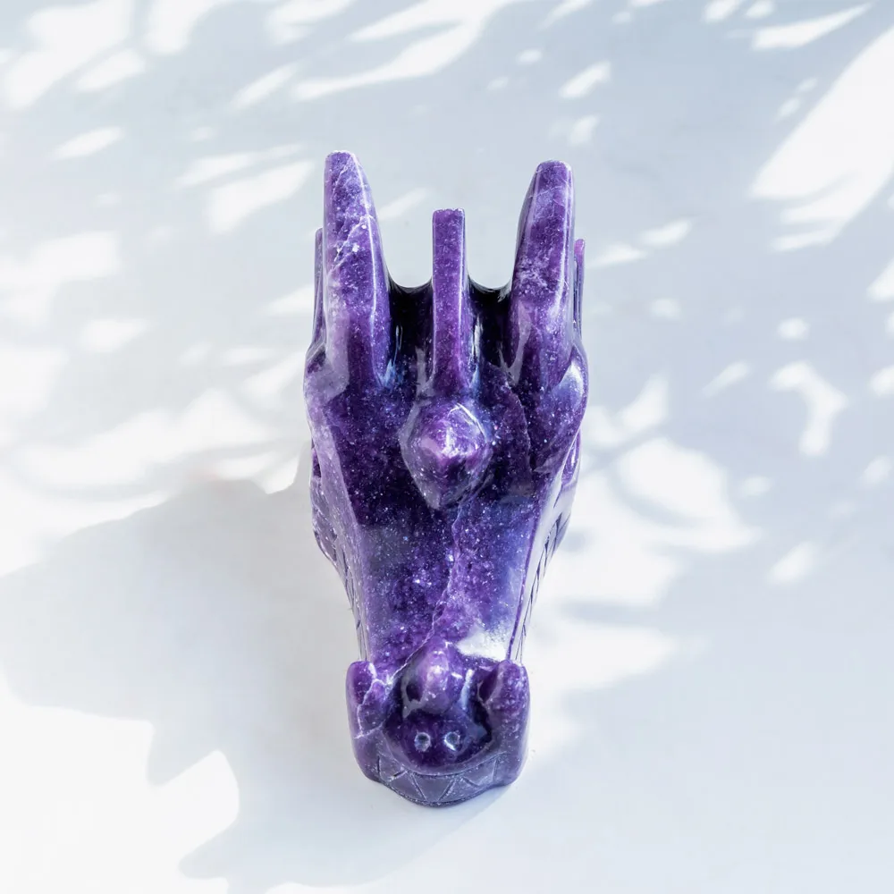 New arrival high quality natural folk craft lepidolite dragon head healing crystals stone carving for home decoration