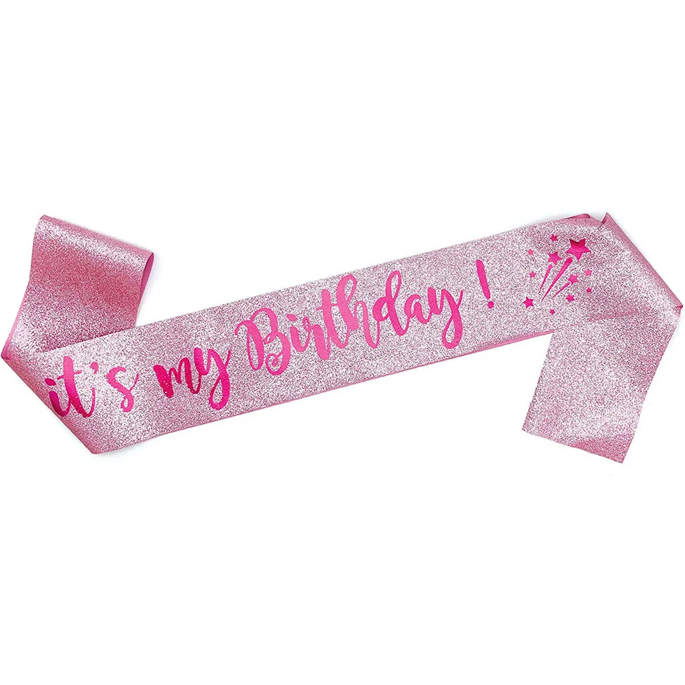 Wholesale Cheap Premium Letter ITS MY BIRTHDAY Party Supplies Glitter Satin Cloth Birthday Sash For Birthday Decorations