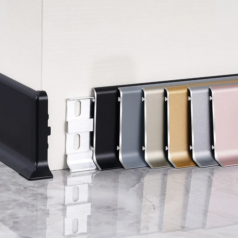 OEM aluminum carpet metal skirting board for inner wall foot protection 6063 alloy buckle base installation