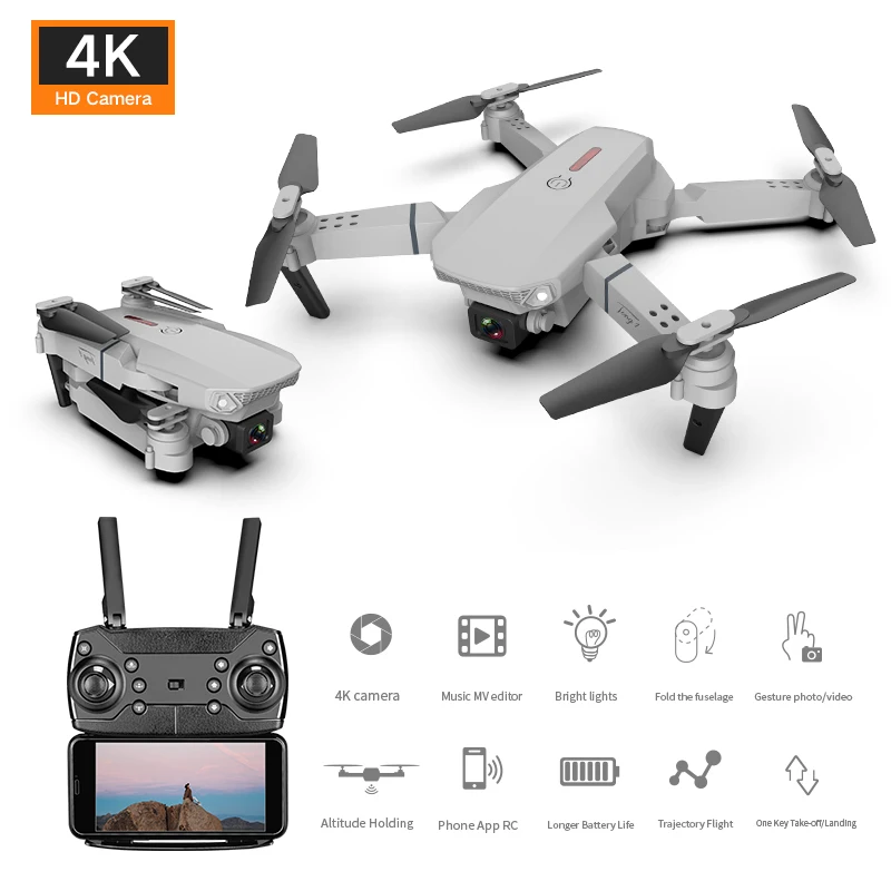
WiFi FPV 4K HD Dual camera Wide-Angle Live Video portable drone aerial photography remote control aircraft mini E88 