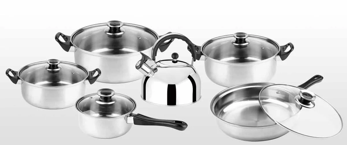 12pcs of stainless steel cookware set with black handle cooking pot set