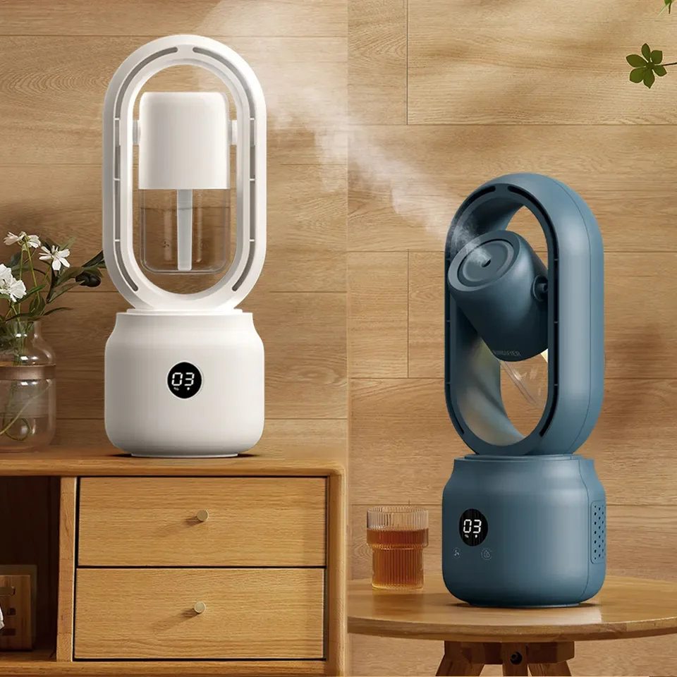New Leafless Desktop Fan Water Spray Humidification Mute Home Office Desktop Vertical Summer Ultrasonic Cooling Humidifier Fan