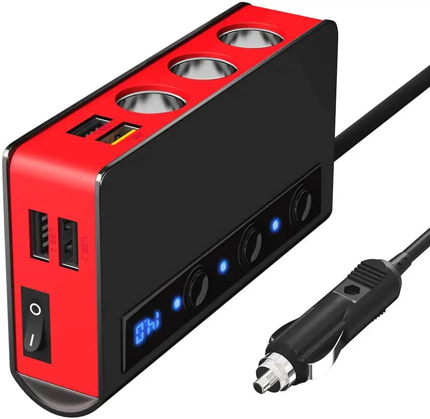 Cellphone Power charge Adapter 120W 9.6A 3 Way Car Splitter Lighter Sockets 4 USB Port Car Charger