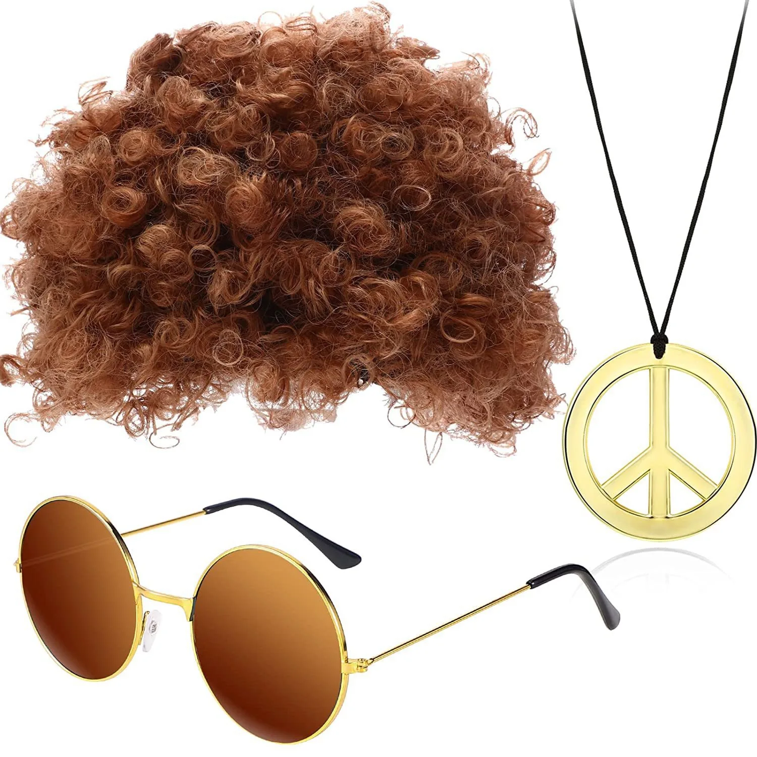 Popular 50s 60s Adult Vintage Pop Star Costume Hippie Dress Up Wig Party Glasses