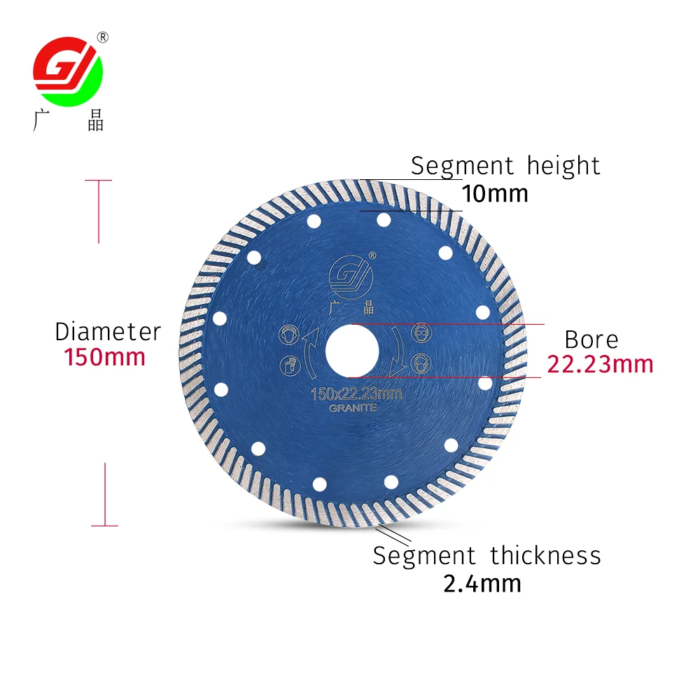 GJ Quick Cut 6 Inch 150mm Diamond Saw Blade Turbo Edge Cutting Wheel For Granite Brick Concrete Ceramic Tile Marble Dry Cutting