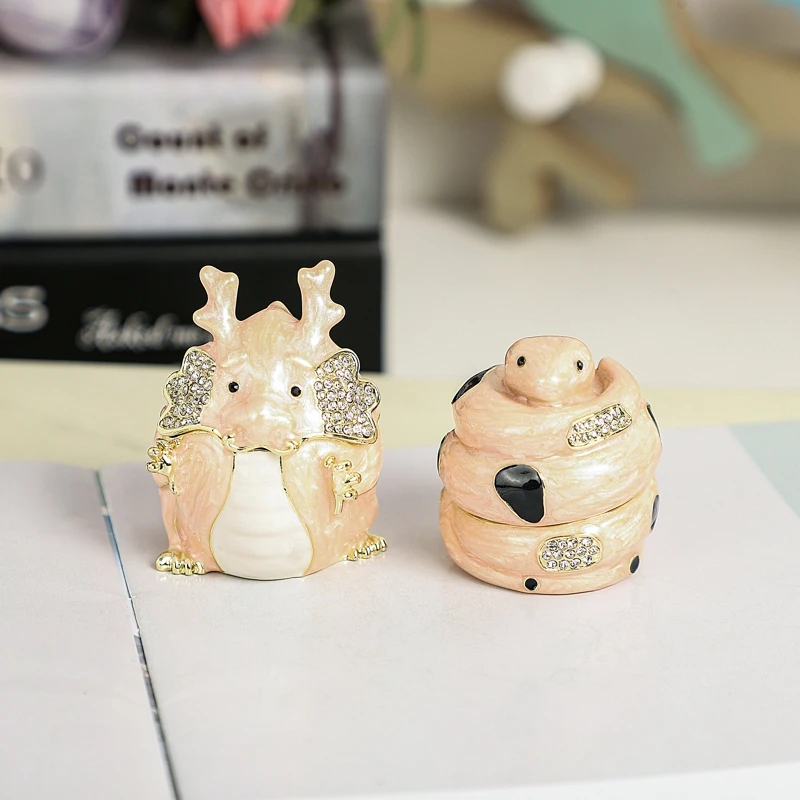 SHINNYGIFTS Enamel Metal 3D Twelve Chinese Zodiac Trinket Box Small Jewelry Gift Box