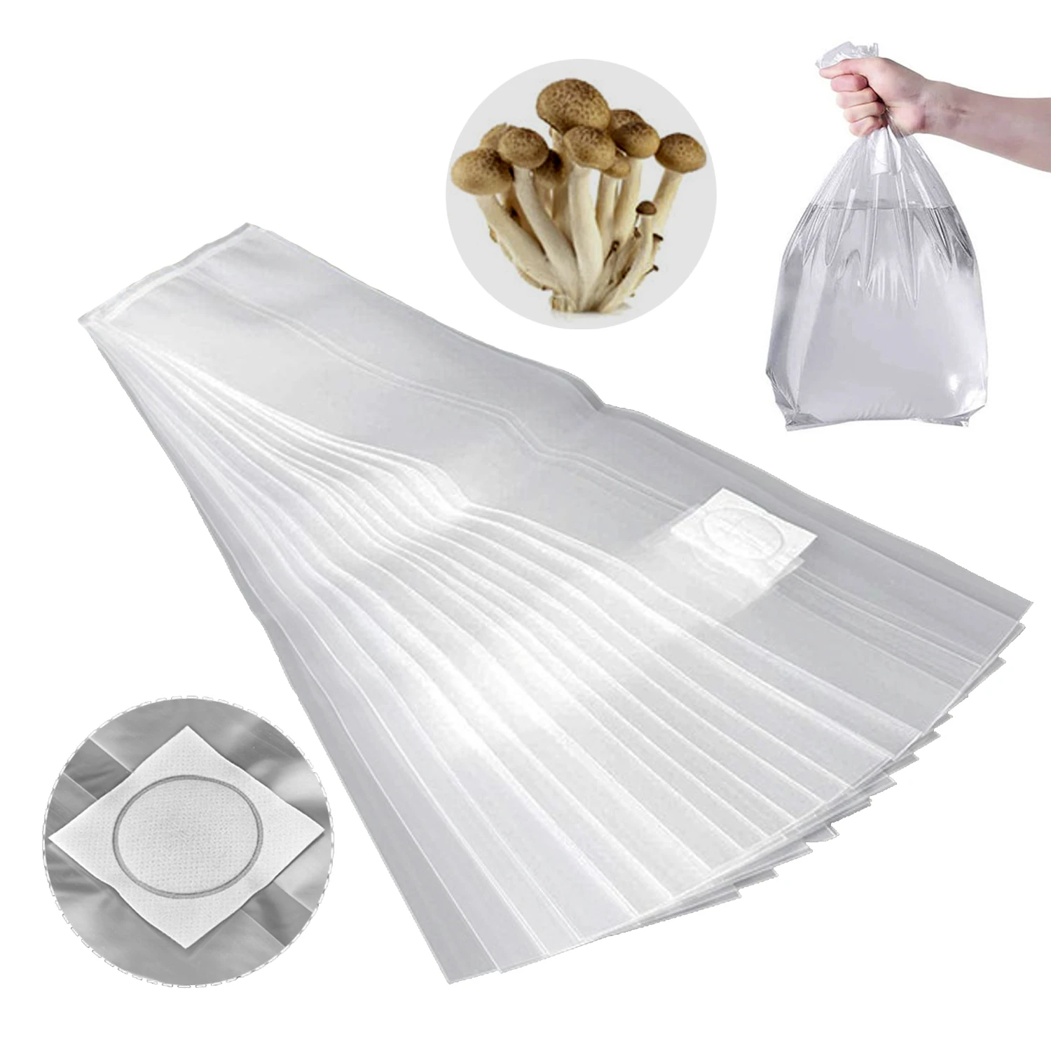 Wholesale multi size Transparent Polypropylene button mushroom breathable grow bag for plant