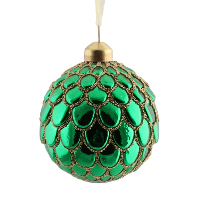 new arrivals special exquisite green white Christmas glass ball retro ornament for Christmas tree pendant decoration