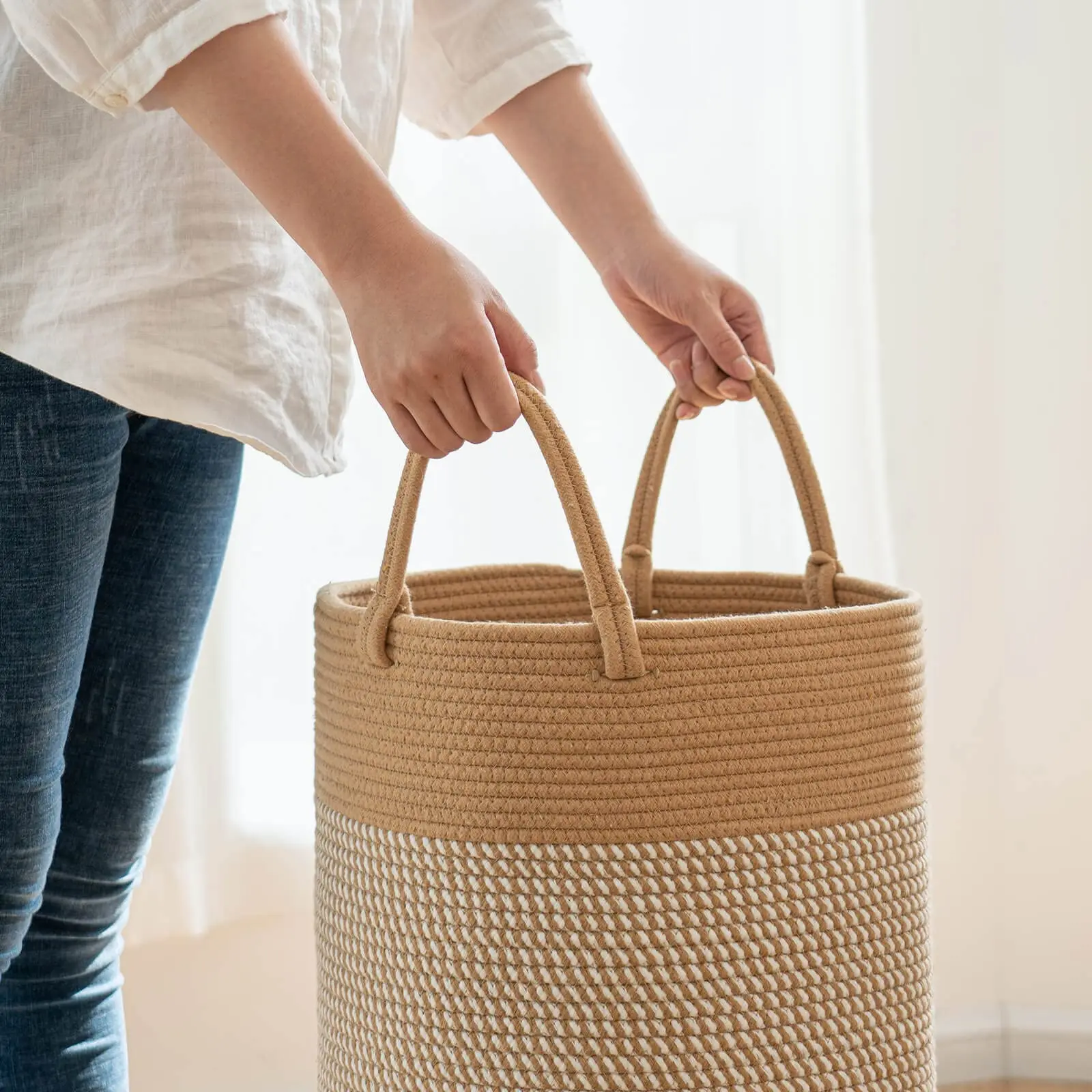 Oval Modern Cotton Storage Basket Laundry Hamper Natural Woven Cotton Basket Storage Home Decoration made in Vietnam