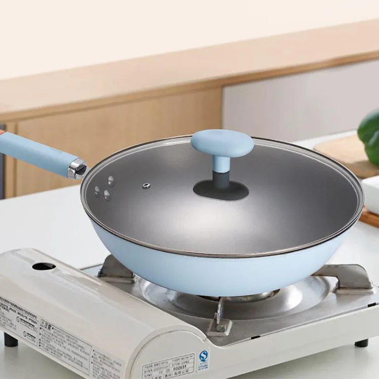 Hot Sale Non Stick wok Pan With Lid Titanium gold non-stick Frying Pan carbon steel Kitchen Cookware