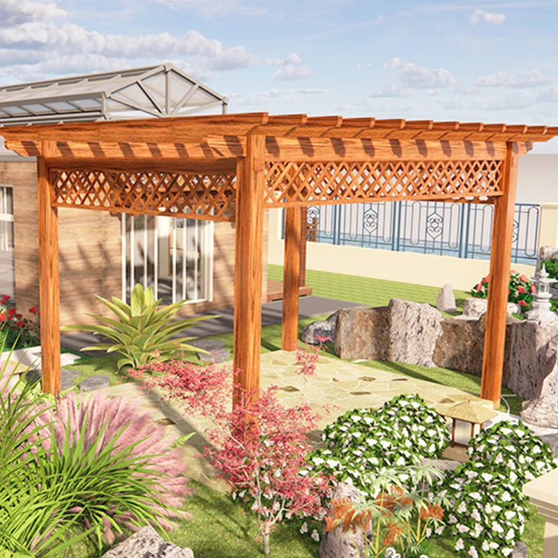 Garden teak wpc wood pavilion gazebo waterproof pergola blind arches wpc arbour pergola set kits