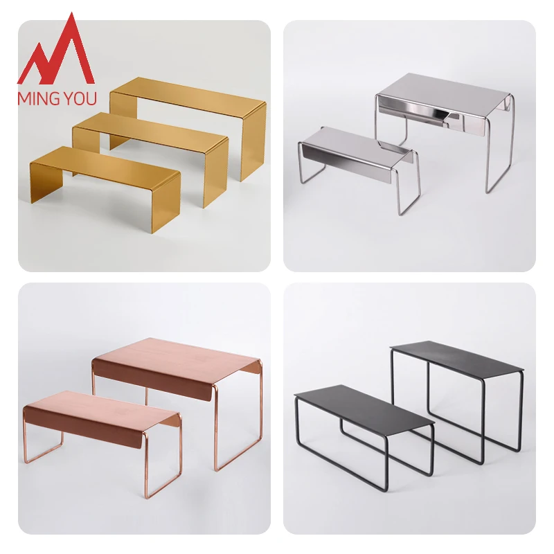 Shoe Display Shelf Jewelry Display Stand Stainless Steel  Gold Stackable Rack Display Risers Countertop Perfume Holder