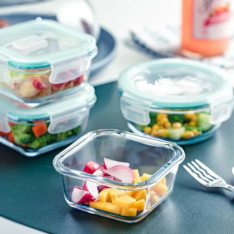 High Borosilicate Glass Lunch Box Set With Airtight Lock Lids Reusable Takeaway Food Meal Prep Containers