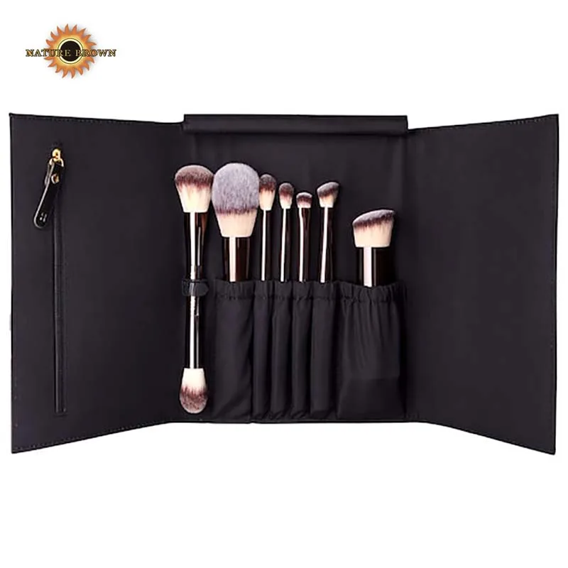 China Manufacturer OEM 7 Pcs Face Eye Vegan Professional Private Label Black Makeup Cosmetic Eye Travel Brush Set