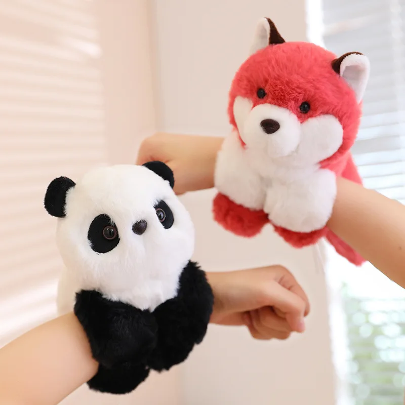 Cute Soft Hand Ring Circle Stuffed Animals Husky Fox Panda Monkey Dinosaur Plush Bracelet Toys for Boys Girls
