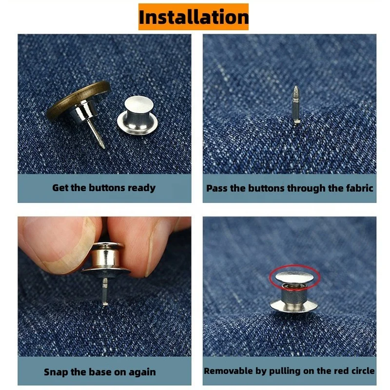 Custom buttons denim rivets adjustable removable button engraved logo brass metal snap buttons for jeans clothes