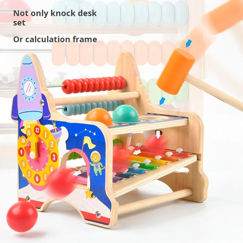 Wooden Puzzle Multi-functional Knocking Table Piano Rolling Ball Two-in-one Piling Table Baby Early Education Toys