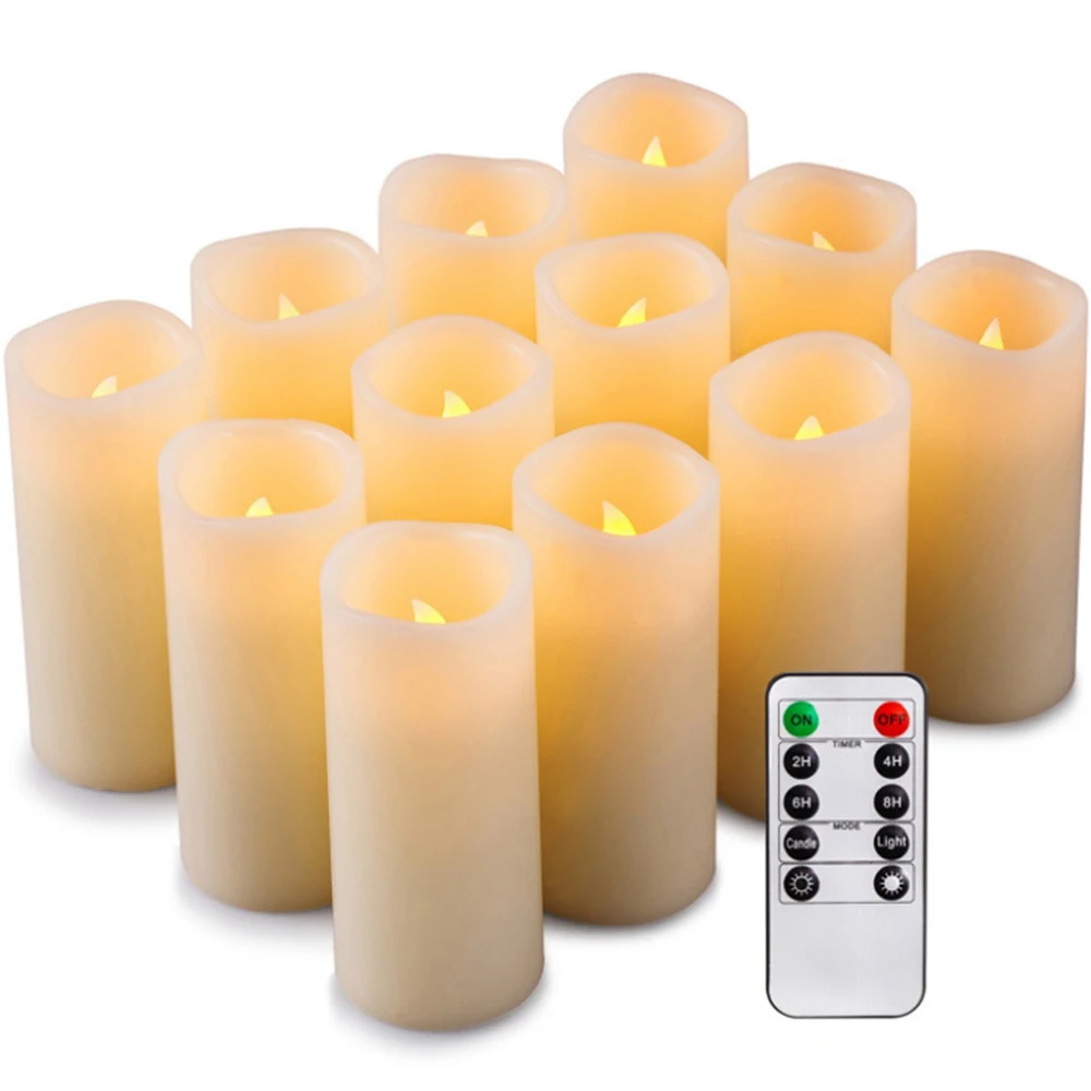 Led Electric Electronic Velas Battery Operated Rechargeable Flameless Pillars Flickering Kaars Plastic Votive Candle Light Set
