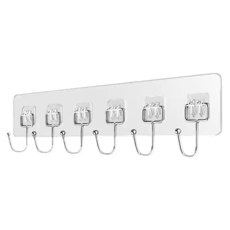 Customization Acceptable 6 in 1 Self-adhesive Tracess Hanging Hooks Punch-free Trackless Magic Robe Hanger Door and Wall hanger