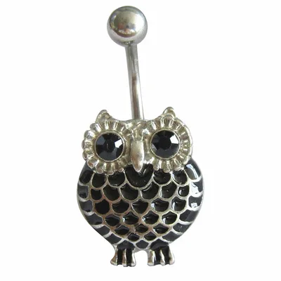 
BBR 130 Animal Belly button ring cute black zircon owl titanium steel navel belly button rings piercing jewelry  (1600286122112)