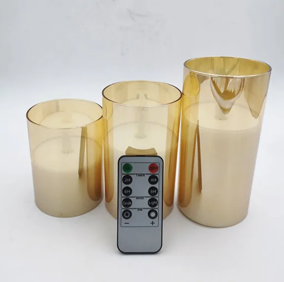 hot selling high quality flameless led candle grey gold glass pillar candles