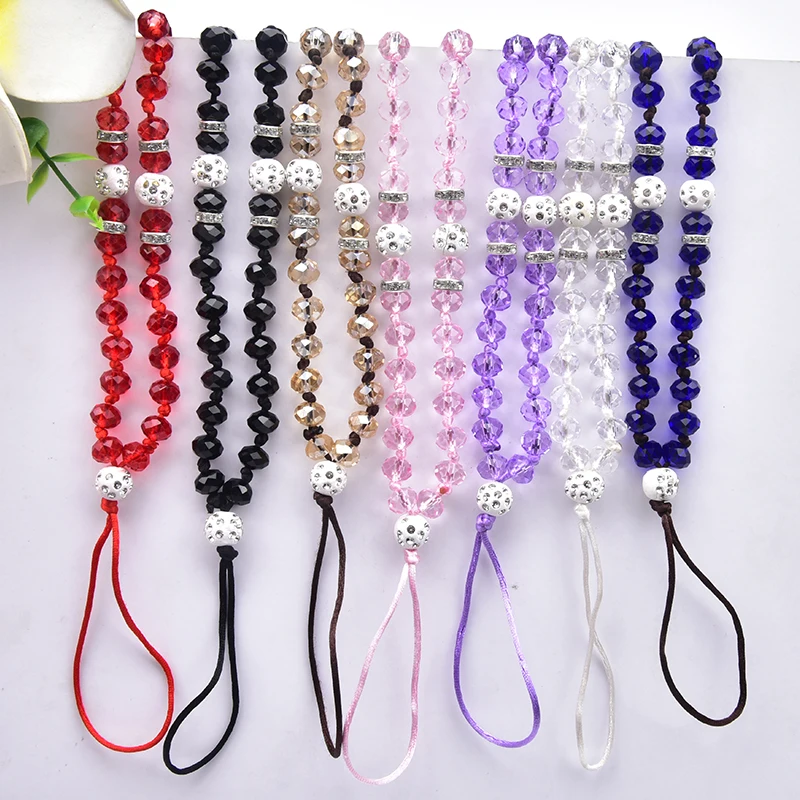 Handmade Beaded Lanyard Crystal Lanyard For Mobile Phone Work Card Id Holder Hanging Neck Chain Women Kids Key Pendant