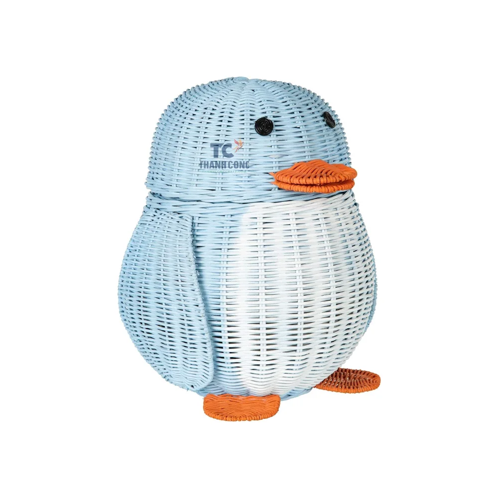 Wicker Penguin Multi-Color Storage Basket Blue and White Animal Shaped Baskets