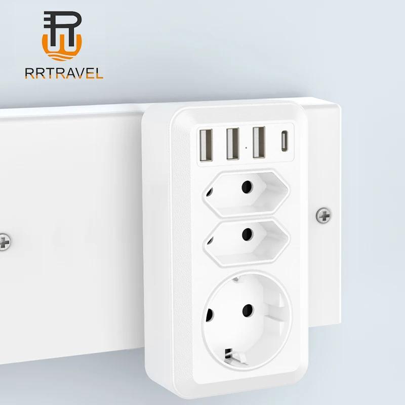New portable 1 to 3 Way EU Electrical Power Extender,Wall Outlet plug,Wall Power socket with 3 USB+Type C port