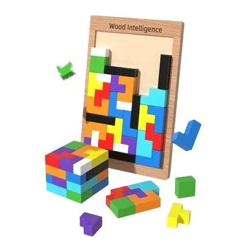 Hot Sale Russian Blocks Board Game Children  Learning Resources Wooden Toys Block Puzzle Montessori Educational Toy