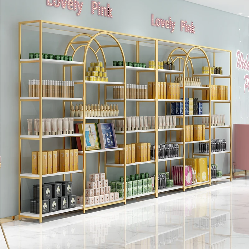 Wholesale Nordic light luxury Simple Floor Shelf Display Cabinet for hair nail skin care Salon products metal Storage Rack