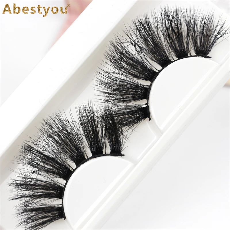 Abestyou Factory Manufacturer Wholesale Faux Mink Strip Eyelashes Cat Eye Wispy Messy Fluffy Faux Mink Eyelashes 25mm