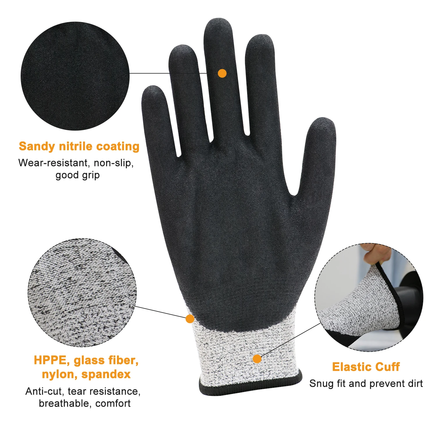 ANSI Level 5 HPPE Seamless Shell Cut Gloves Blade Cut Resistance Gloves Durable Nitrile Grip Anti-cut Gloves