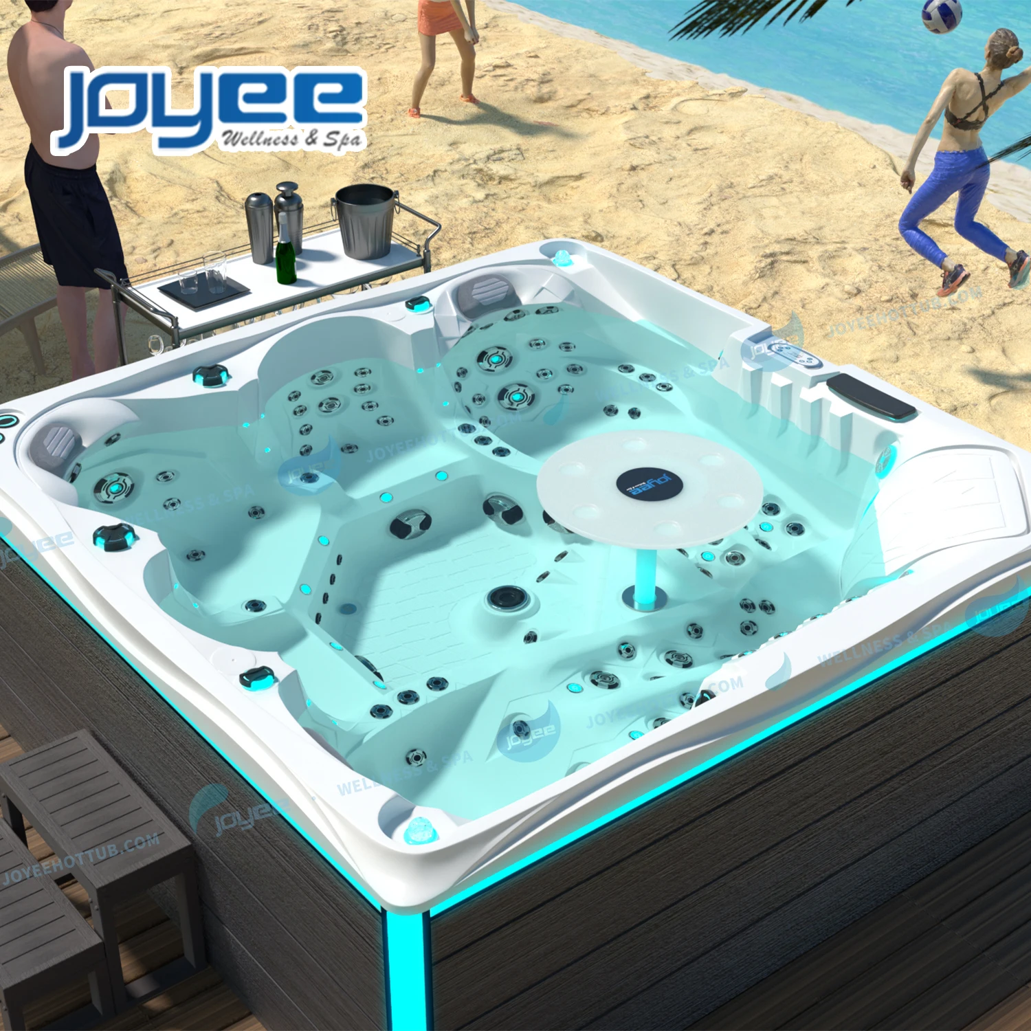 JOYEE spa factory 5 persons newest hot tub luxury whirlpool pool for outdoor 172 jets spa pool with LED bar table