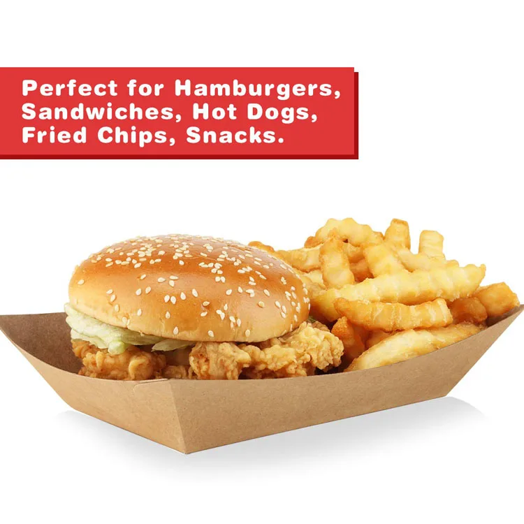 Custom Biodegradable Kraft Paper Lunch Boxes Disposable Boat Paper Tray
