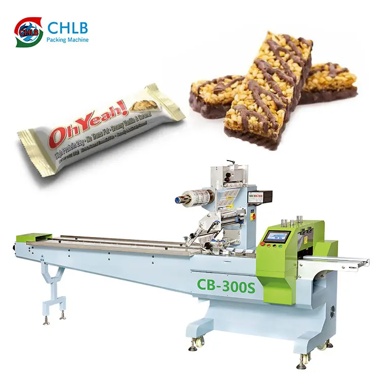 Multi-function Horizontal pillow flow packing oats cereal protein energy bars chocolate bar packaging machine